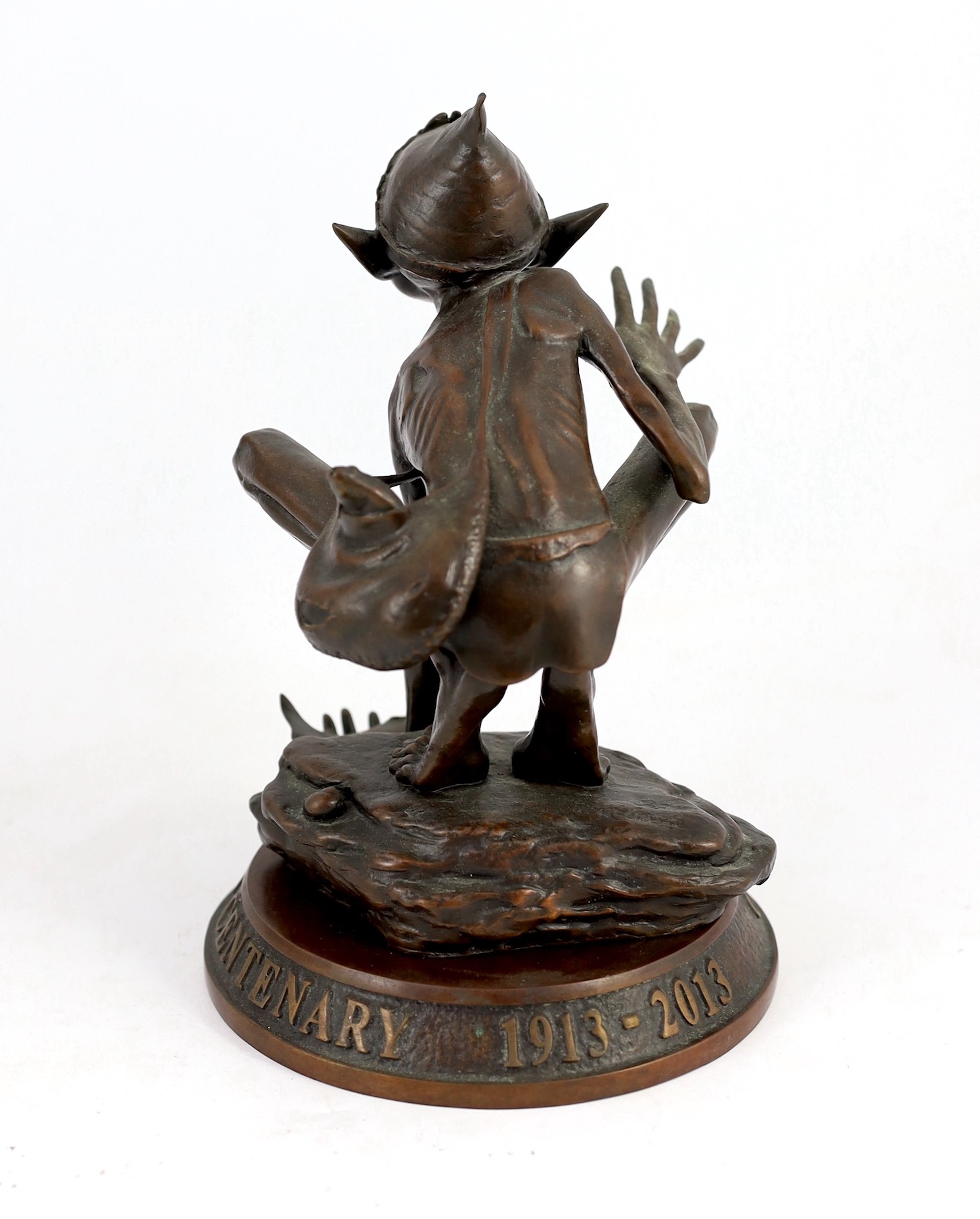 David Goode (British, b.1966). A Chelsea Flower Show Centenary bronze of a crouching pixie tickling a trout, height 23cm